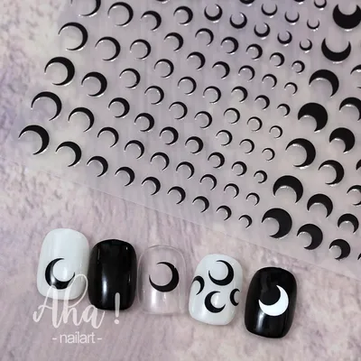 3D Crescent Moon Nail Sticker White Black Gold Silver Moon Star Slider Press on Nails Decoration Decals Manicure Accesories A#ha