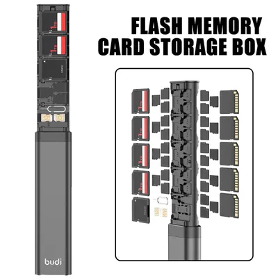 BUDI Portable Multi-functional Cable Card Storage Box SDXC SDHC TF Card Storage Box 30 in 1