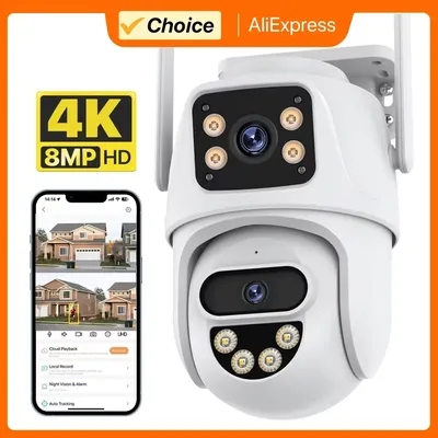 8MP 4K PTZ Wifi Camera Dual Lens Dual Screen 4MP HD Wireless Outdoor IP Camera AI Human Detection