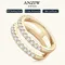 Anziw Luxury Full Moissanite Bands Double Row Wedding Rings Real 925 Sterling Silver Ring Enhancer