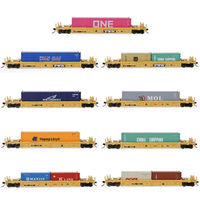 Evemodel Model Railway HO Scale 1:87 40ft Well Car with Container 20' 40' Shipping Cargo Box Lot C8749