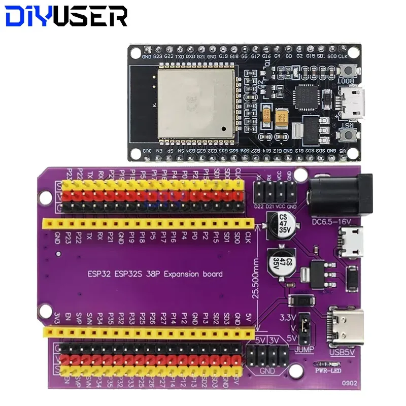 DIYUSER ESP32 38PINS Board TYPE-C/MICRO USB CP2102 WiFi+Bluetooth Dual Core ESP32-DevKitC-32 ESP-WROOM-32 Expansion Board