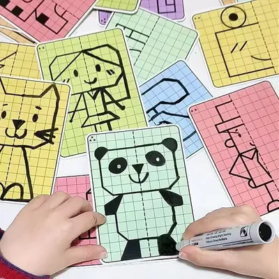 Puzzle Lattice Symmetrical Drawing Toys for Kids Fine Motor Skill Write & Wipe Pen Control Training Set Children Painting Cards