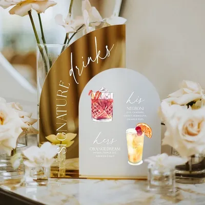 1p Wedding Signature Drink Sign,Gold Mirror Bar Menu Sign,His and Hers Wedding Cocktails,Signature