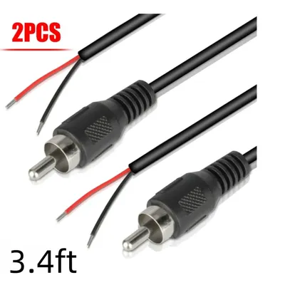 2Pcs RCA Male Plug Jack to Bare Wire Cable Repair Cord For CD DVD Player Tuner Amplifier Audio