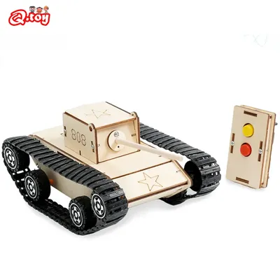 Remote Control Stem Educational Toy Tank Model Technology Experimental Science Wooden Steam DIY
