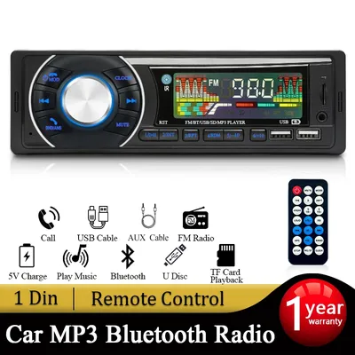 SINOVCLE Car 1din Audio Radio Bluetooth Stereo MP3 Player FM Receiver 12V Support Phone Charging