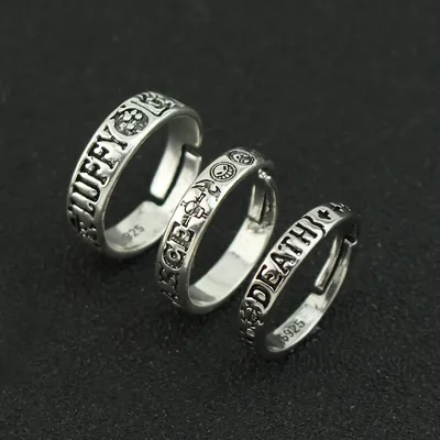 Anime One--Piece Trafalgar Law Luffy Hat Portgas D Ace Adjustable Ring for Men Women Silver Color Opening Rings Fans Cos Jewelry