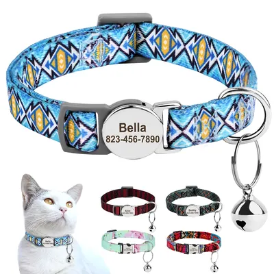 Personalized Printed Cat Collar Adjustable Kitten Puppy Collars With Free Engraved ID Nameplate Bell