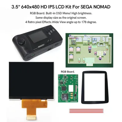 Newest for Sega NOMAD LCD IPS Screen Replacements KIts OSD Menu Hight Light 3.5" 640x480 HD