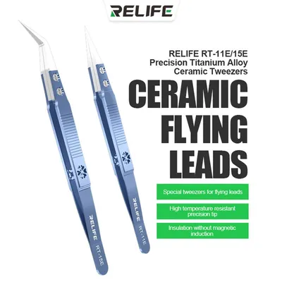 RELIFE RT-11E RT-15E Precision Titanium Alloy Ceramic Straight Bent Tweezers Clip CPU Chip Repair