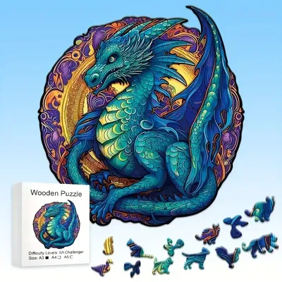 Dragon King Wooden Jigsaw Puzzle, Uniquely Irregular Animal Shaped Wooden Stress Relief Toy