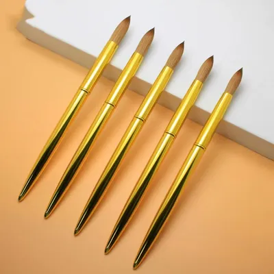 NEW Nail Acrylic Brush Kolinsky Drawing Sable Gold Metal Handle Round Size 14#16#18#20 Manicure Art