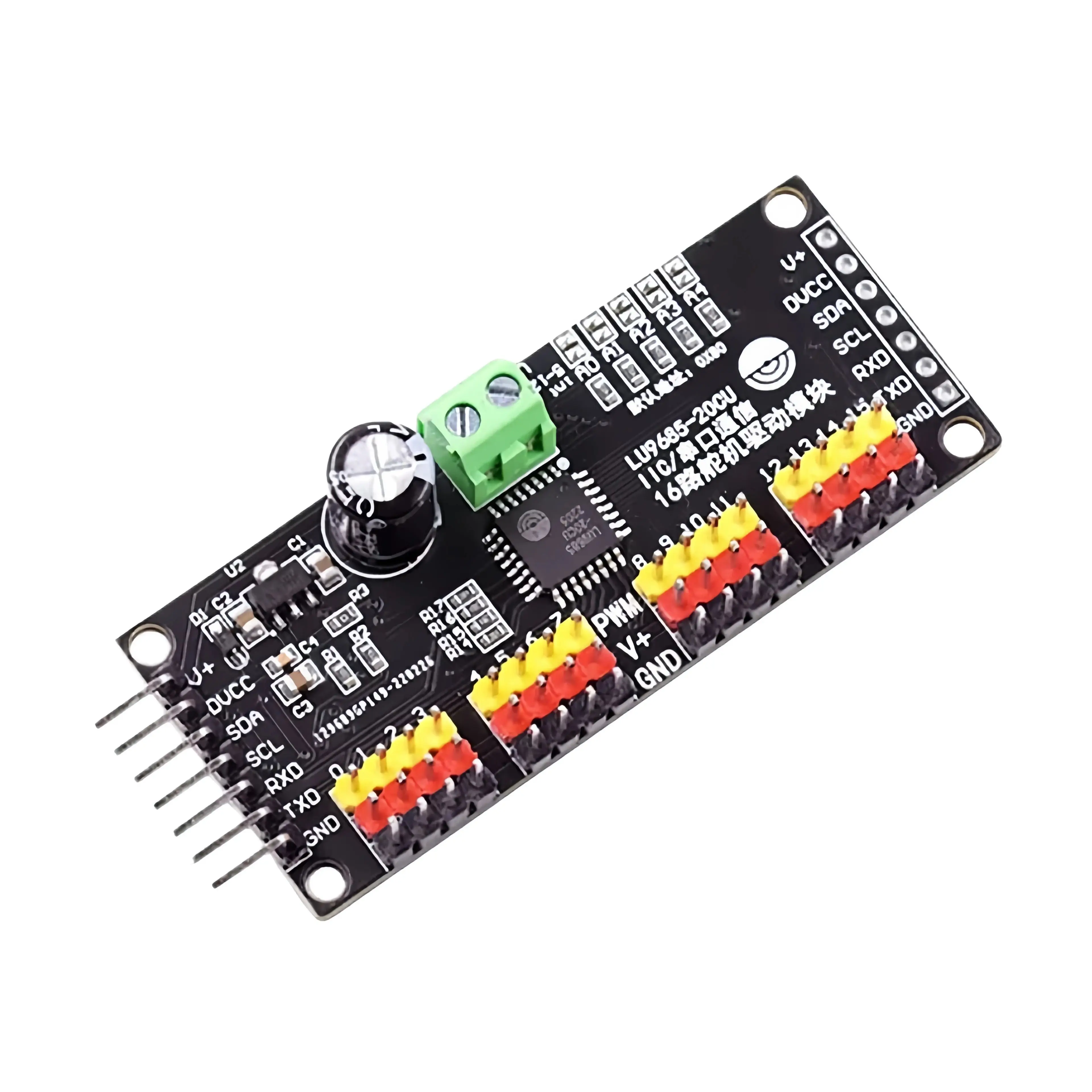 Replacing PCA9685-16/LU9685 chip with 20 servo drive control modules,microcontroller serial port IIC