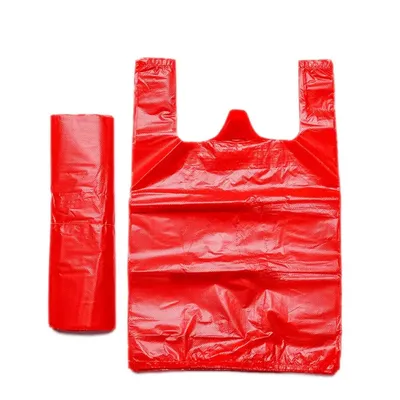 50Pcs Red Plastic Bag Supermarket Grocery Gift Shopping Bag Thicken with Handle Vest Bag Kitchen