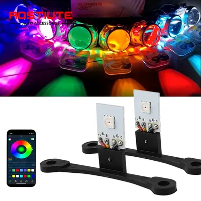 2 in 1 RGB Car Demon Eye Headlights with App Control Devil Eyes Halo Rings 2.5 3.0 Inch Projector