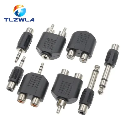 1PCS RCA Female Socket Turn 3.5MM Stereo Plug Audio Adapter 6.3MM Stereo Plug To RCA Socket 2 in 1