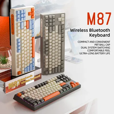 M87 Bluetooth Gaming Keyboard, 2.4G Dual Mode Connection, PBT Ball Cap, Rainbow Light, Suitable for