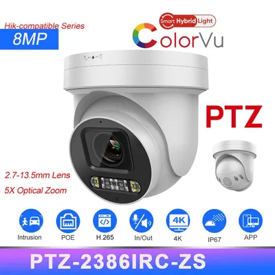 Hikvision Compatible 8MP ColorVu PTZ IP Camera 5X Zoom PoE 2-way Audio SD Card slot Surveillance IP