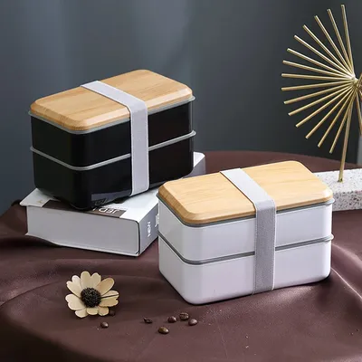 Wooden Grain Lunch Box Large Capacity Double Layer Sealed Leak Proof Microwave Oven Bento Box Food