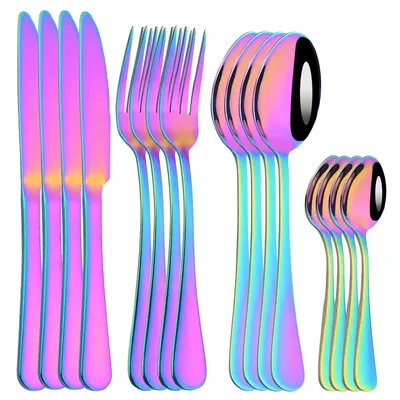 16Pcs Tableware Stainless Steel Dinnerware Set Knife Fork Coffee Spoon Mirror Flatware Dishwasher