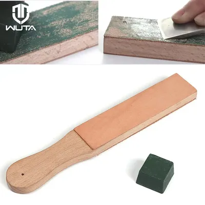 WUTA 1 Piece Leather Knife Sharpener Sharpening Strop Tool Black Wood Razor Polishing Board Fine Grinding with Polish Compound