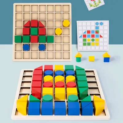 Wooden Creative Blocks Puzzle Children Montessori Color Shape Matching Early Education Educational