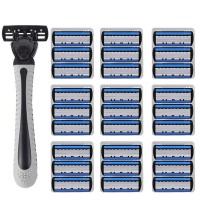 6-Layer Razor Head Manual Shaver , Stainless Steel Classic Double Edge Blade Razor Safety Shaving