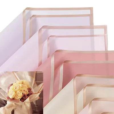 5pcs/Pack Flower Wrapping Paper Golden Border Rose Korean Style Half Transparent Gift Packing