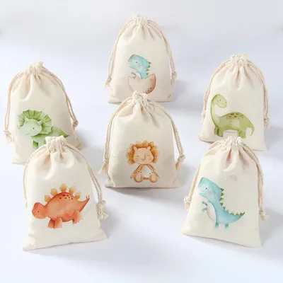 6pcs Animal Dinosaur Unicorn Cotton Linen Gift Bags Birthday Party Decor Kids Wedding Party Favor