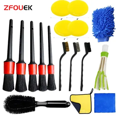 ZFOUEK 17Pcs Car Detailing Brush Set Car Cleaning Brushes Sponges Towels for Car Air Vents Rim