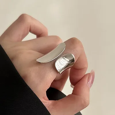 Foxanry Minimalist Silver Color Cuff Rings for Women Couples New Fashion Creative Smooth Pattern