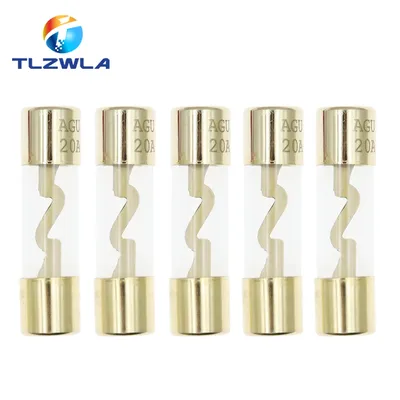 5PCS 10*38MM Gold Plated Glass AGU Fuse Fuses Pack Car Audio Amp Amplifier 10A 15A 20A 25A 30A 40A