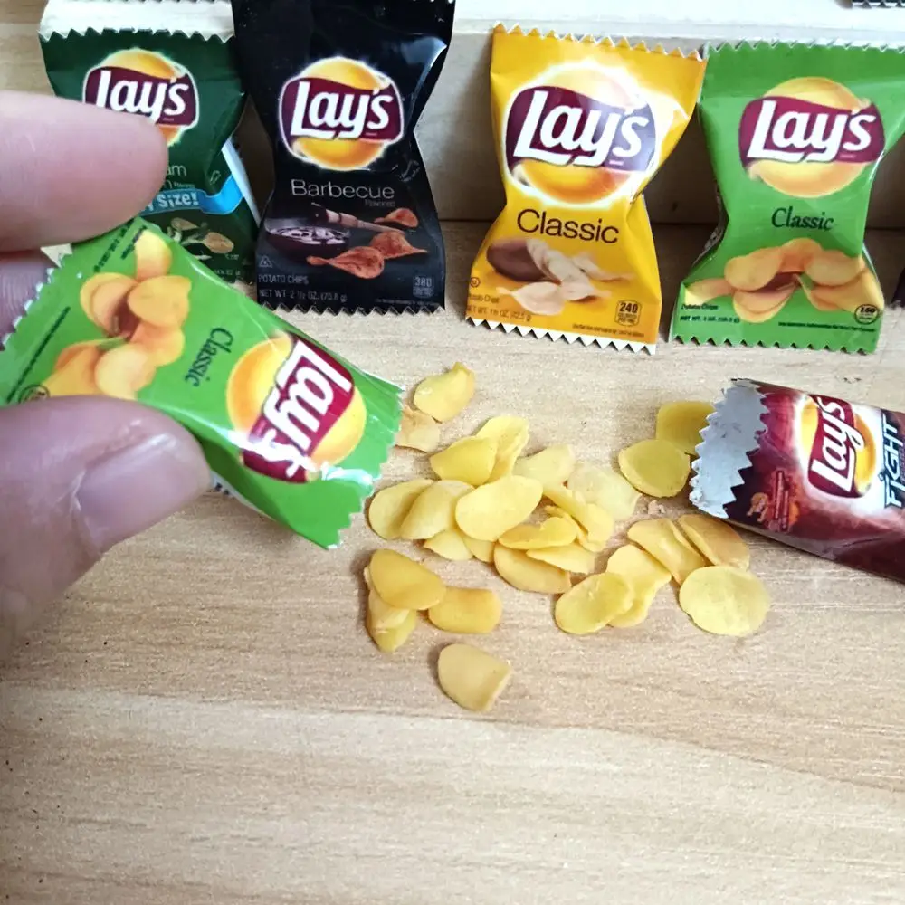 NEW 2Bag with Chips 1/6 Scale Dollhouse Miniature Fried Chips Mini Pretend Food for Blyth BJD Doll House Toys
