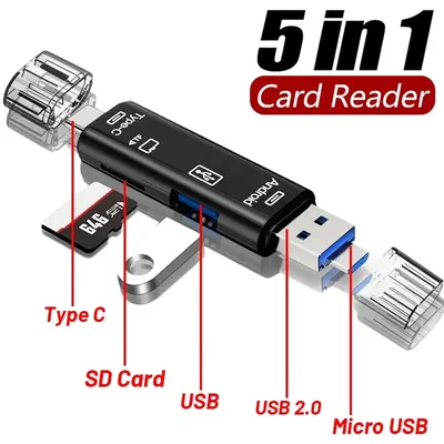 New 5 in 1 Multifunction USB 2.0 Type C USB Micro USB SD TF Memory Card Reader for Android Computer