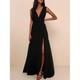 Robe Maxi Femme robe noire Sans Manches Elégant Rétro Vintage Maxi Plissé Dos Nu V Profond Mariage Soirée Noir S M L XL XXL