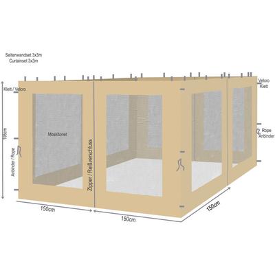 4 Seitenteile mit Moskitonetz für Blätter Pavillon 3x3m Seitenwand Sand