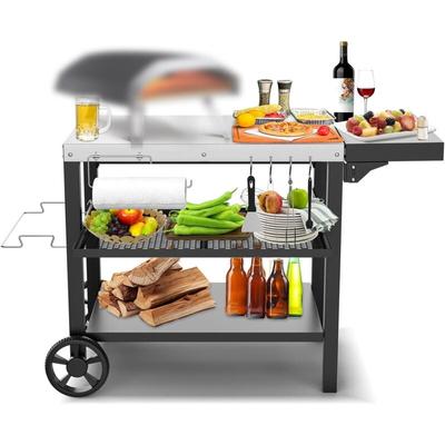 Gftime - Grilltisch mit 3 Ablagen, Pizzaofenständer, Grilltisch für den Außenbereich, Arbeitswagen