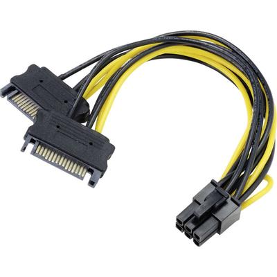 Strom Adapter [2x SATA-Strom-Stecker 15pol. - 1x PCIe-Stecker 6pol.] 0.15 m Schwarz, Gelb - Akasa Image