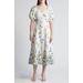 & Floral Belted Puff Sleeve Linen Midi Dress
