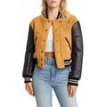 Faux Suede & Faux Leather Bomber Jacket