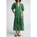 Embroidered Trees Puff Sleeve Organic Cotton Midi Dress