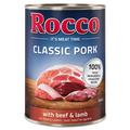 Lot Rocco Classic Pork 24 x 400 g pour chien bœuf, agneau