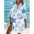 copricostume da spiaggia da donna manica lunga scollo a V stampa marina abbottonatura manica arrotolabile bianco blu taglia unica abbigliamento da resort estate motivo vita marina abbigliamento
