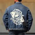 Letter Poker Skulls Casual Men's Coat Denim Jacket Sports Outdoor Going out Weekend Fall Winter Turndown Long Sleeve Black Blue M L XL Denim Jacket