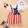 2 Pieces Toddler Girls' American National Day Star Shirt Shorts Set Short Sleeve Fashion Anniversary 3-7 Years Summer Black White