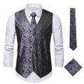 Men's Vest Gilet Wedding Office Career Daily Wear Party / Cocktail Business Modern Contemporary Spring Fall Embroidered Pocket Button-Down Print 95% Cotton Soft Outdoor Comfortable Flower Single