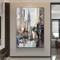 France Paris City Landscape Oil painting Hand Painted Street View Of Paris City People Holding Umbrellas On The Street Canvas Painting For Living Room Decor (No Frame)