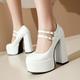 Women's Heels Mary Jane Party Club Buckle Chunky Heel Round Toe Fashion Patent Leather Ankle Strap Wine Black White