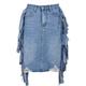 Women's Skirt Denim Midi Skirt Mini High Waist Skirts Tassel Fringe Pocket Ripped Solid Colored Street Going out Summer Denim Fashion Casual Blue